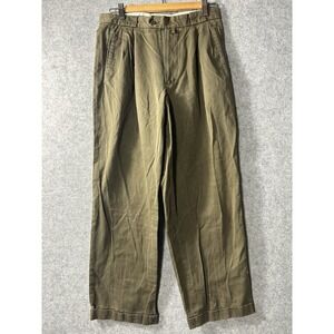 Vintage Old River Made in France Pleated Cuffed Trousers Olive Cotton Men's 32